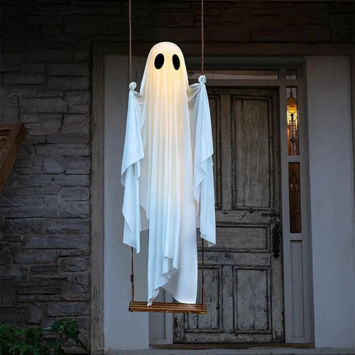 Halloween Large Hanging Swing Ghost Decor with Witch Hat Remote Control LED Light Up  Tree Outdoor Halloween Party Decorations