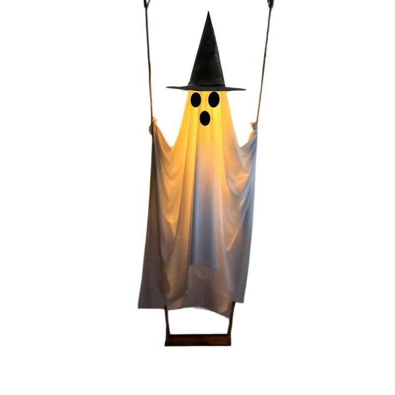 Halloween Large Hanging Swing Ghost Decor with Witch Hat Remote Control LED Light Up  Tree Outdoor Halloween Party Decorations