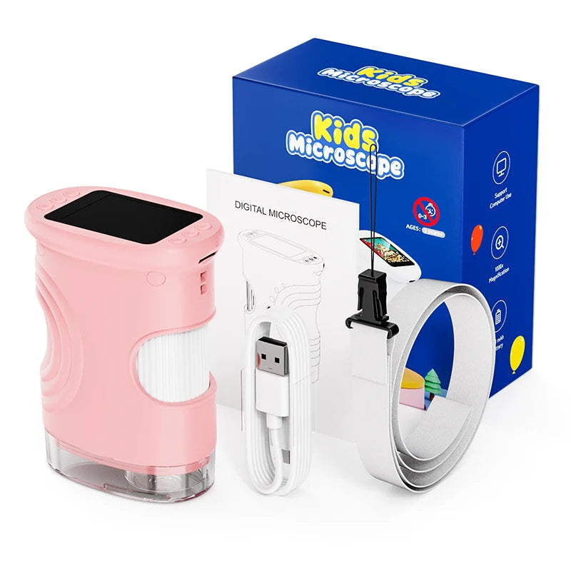 Digital Microscope for Kids 1000X Handheld HEN HAO 2.0'' Screen Rechargeable Mini Pocket Educational Science Toys for Children