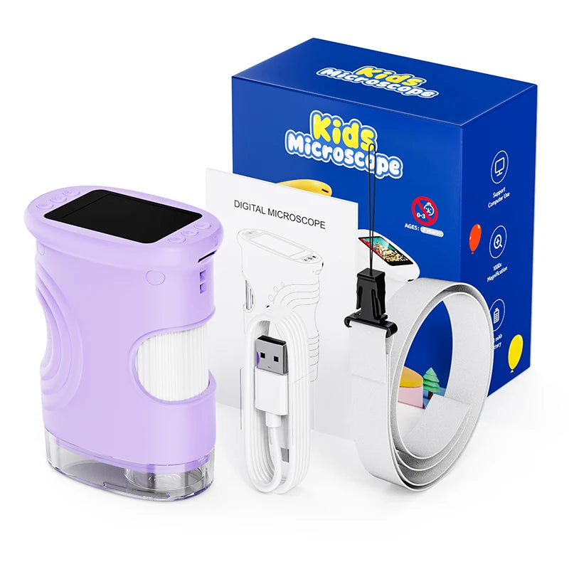 Digital Microscope for Kids 1000X Handheld HEN HAO 2.0'' Screen Rechargeable Mini Pocket Educational Science Toys for Children